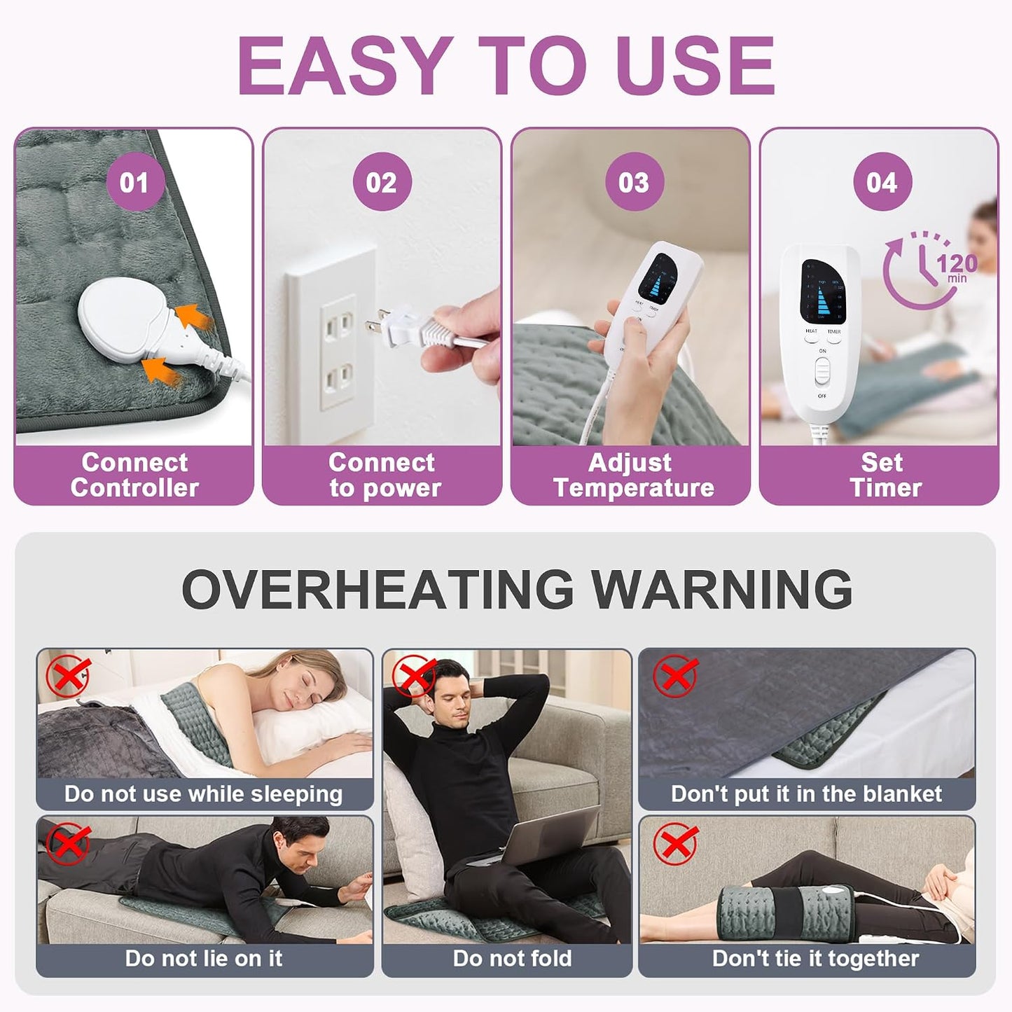 Heating Pad,Heated Blanket,Heating Pad for Back Neck,Grey,24x12 Inch | Electric Heating Pad,Dry/Moist Heat Heating Pads,Heating Pads for Shoulder,Abdomen,Heat Pad for Women Men,Birthday Gift