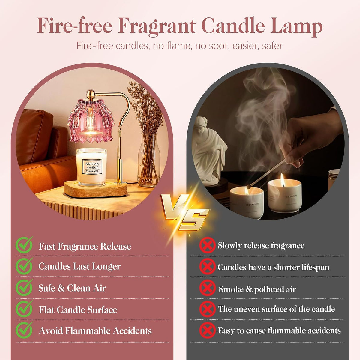 Candle Warmer Lamp with Timer Dimmer, Modern Wax Warmer for Scented Wax Jar Candle Warmer with 2 Bulbs, Adjustable Height Glass Lamp for Gifts for Women, Home Decor, Gold Amber