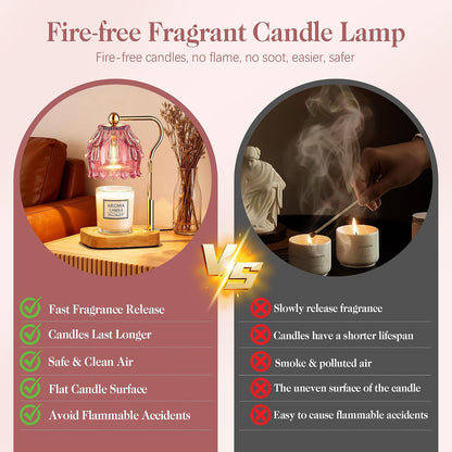 Candle Warmer Lamp with Timer Dimmer, Modern Wax Warmer for Scented Wax Jar Candle Warmer with 2 Bulbs, Adjustable Height Glass Lamp for Gifts for Women, Home Decor, Gold Amber