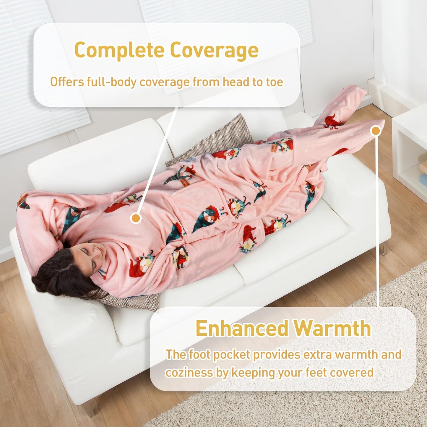 Catalonia Wearable Blanket with Sleeves & Foot Pocket for Adults | Soft Fleece Throw Wrap with Hands-Free Comfort, Perfect for Reading, TV Time & Relaxing, Christmas Gift for Women & Men
