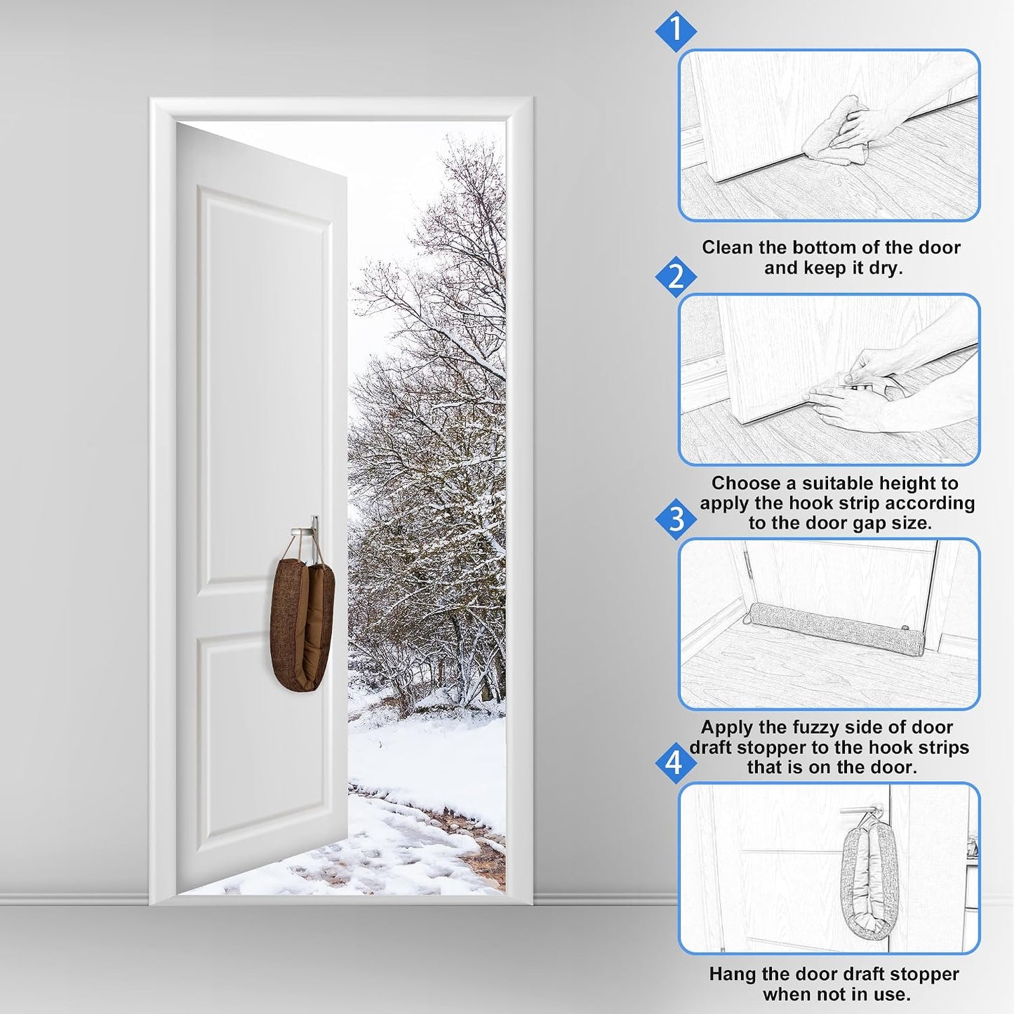 NABOWAN 30" Weighted Under Door Draft Stopper -Triangular Door Draft Blocker with Hook Loops for Easy Install, Save Energy, Home Room Essentials