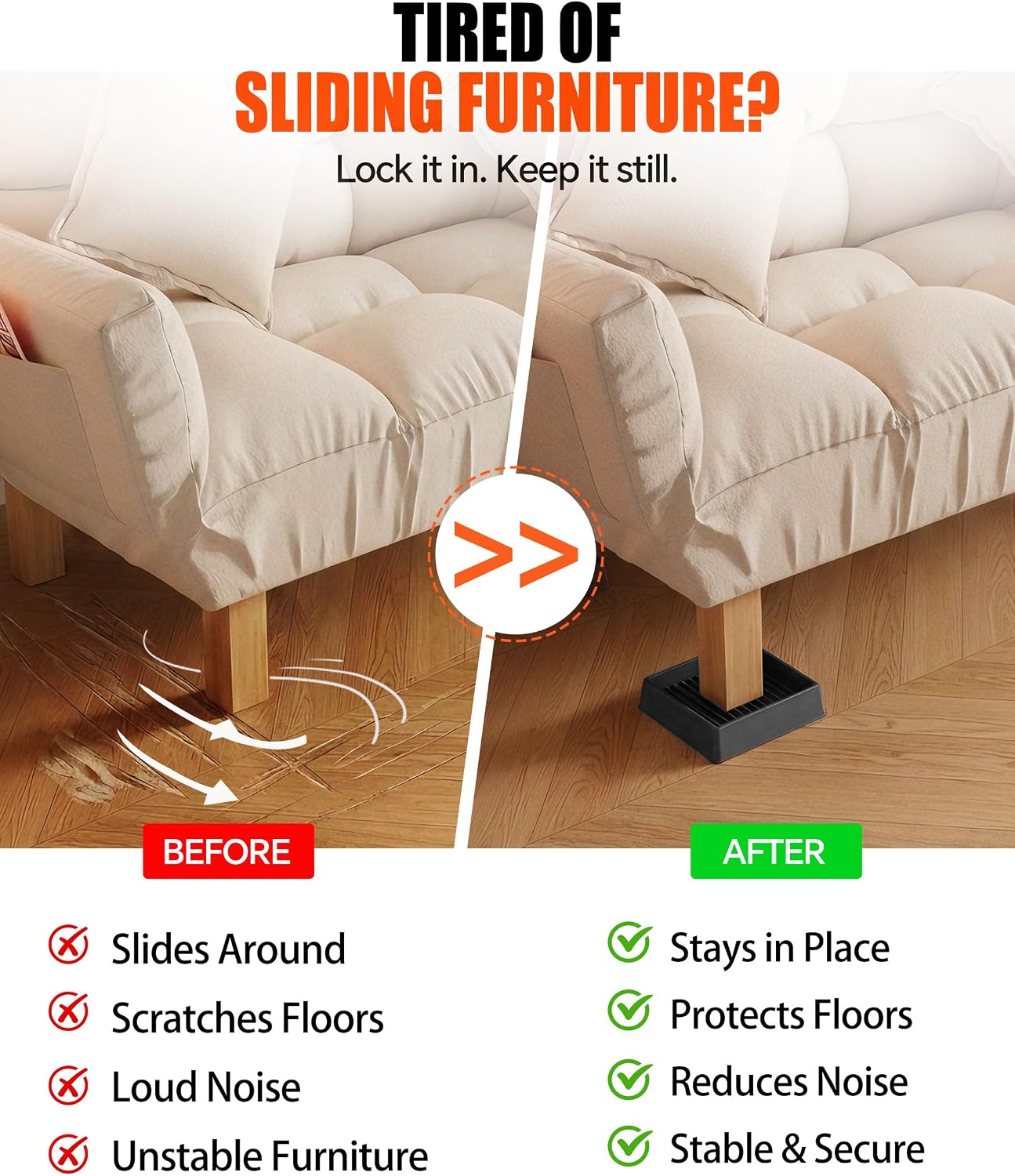 xxxHOLIC Rubber Non Slip Furniture Pads, 2" Black Round, Set of 4 | Furniture Grippers for Hardwood Floors, Anti Skid Caster Cups, Bed Frame & Couch Stoppers, Floor Protectors for Heavy Duty