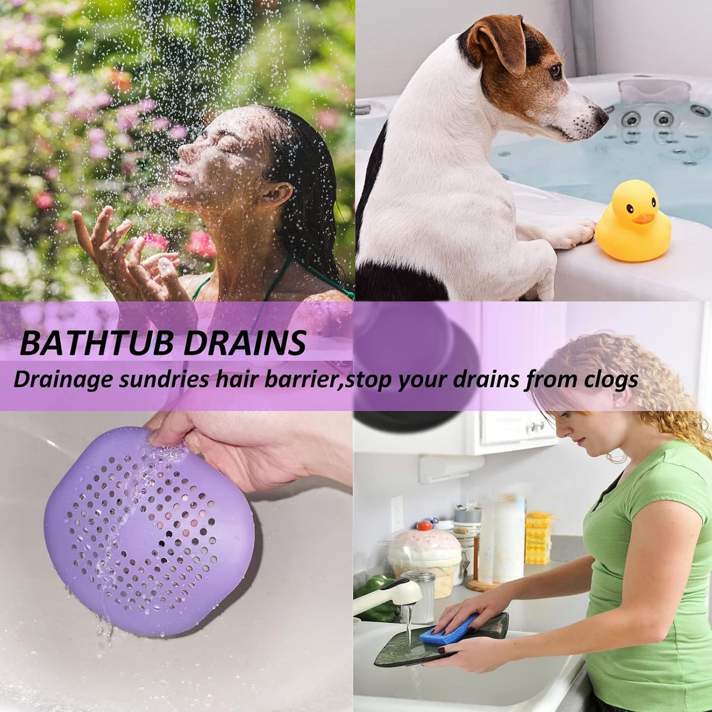 Bovinde Hair Drain Catcher,Square Cover for Shower 2 Pack (Black) | Drainer Cover Silicone Hair Stopper with Suction Cups,Protector Accessories,Easy to Install Suit for Bathroom,Bathtub,Sink