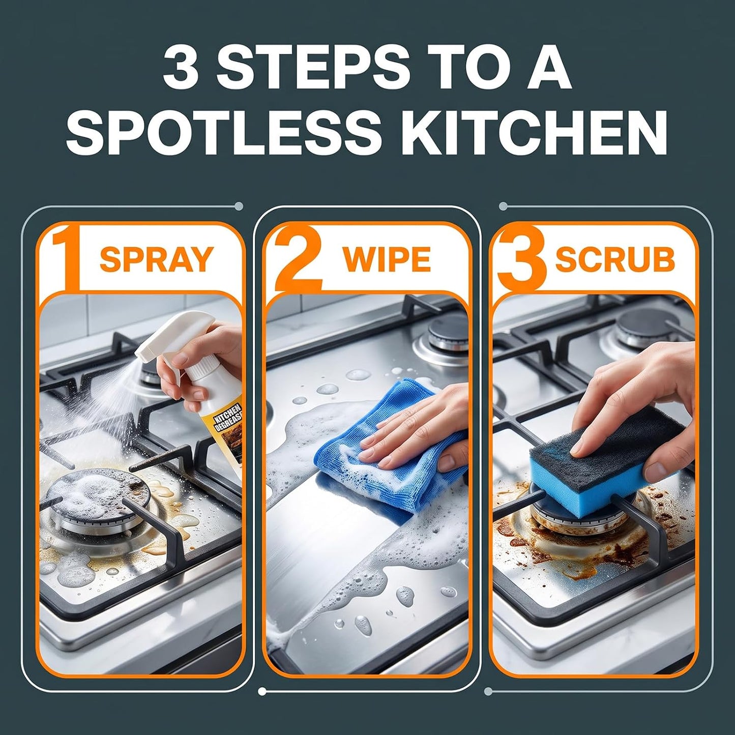 Kitchen Degreaser Spray 120ml, All Purpose Heavy Duty Grease Remover Cleaner for Oven, Stovetop, Microwave & Range Hood, Foam Cleaner for Kitchen Surfaces.(1pc)