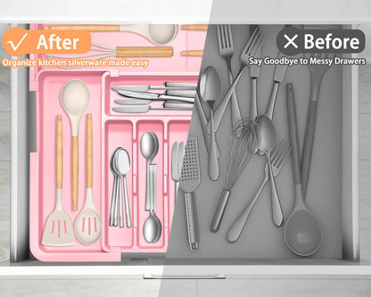 Large Silverware Drawer Organizer Expandable Kitchen Utensil Organizer BPA Free Flatware Cutlery Holder Tray Adjustable Plastic Drawer Divider Storage for Forks Knives 6-9 Slots White