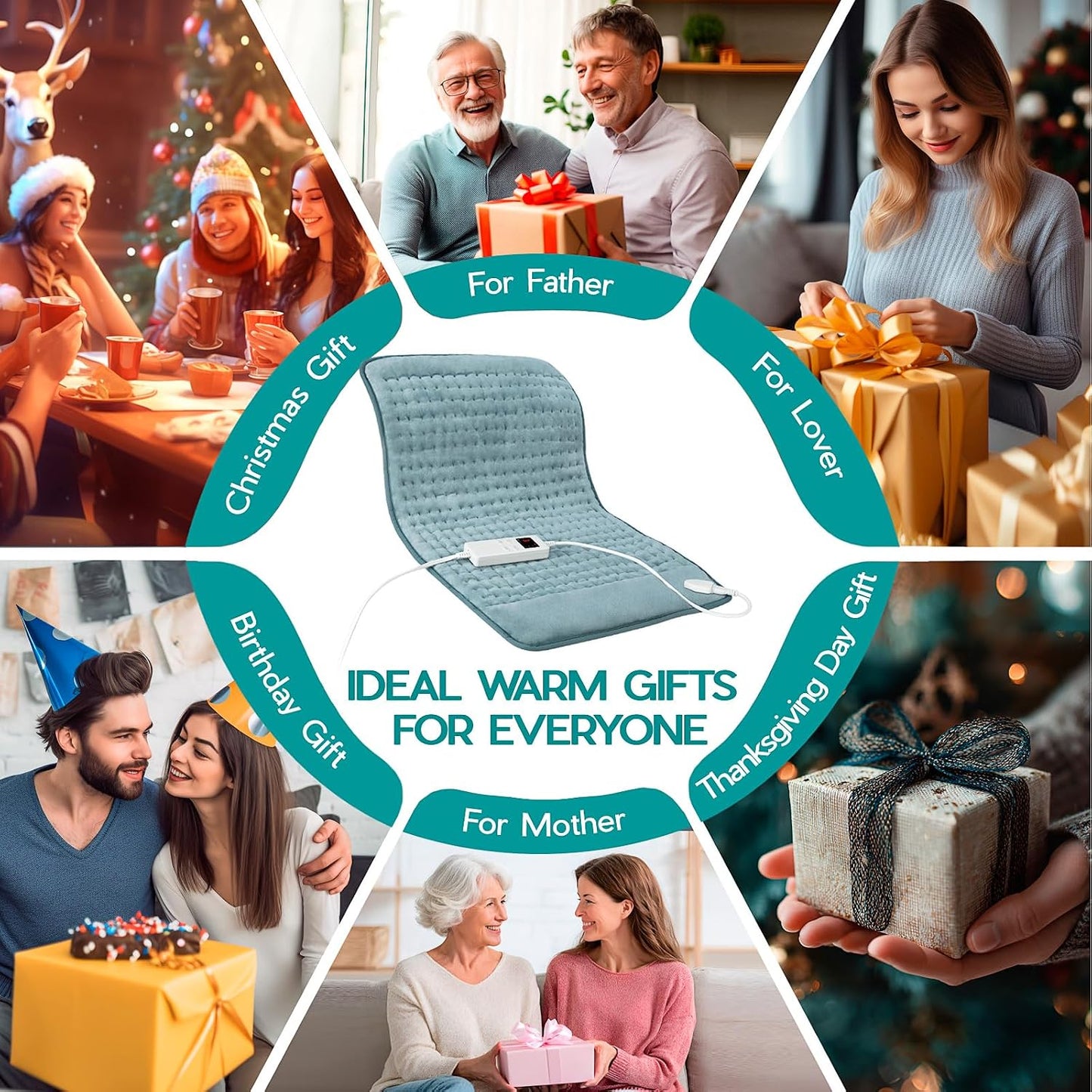 Heating Pad for Period Cramps, Heating Pad for Back/Neck/Shoulder Muscle Pain, 6 Heating&4 Timer Setting, Auto Shut Off, Dry/Moist Heat & Machine Washable, Gray Birthday Christmas Gifts for Women Mom