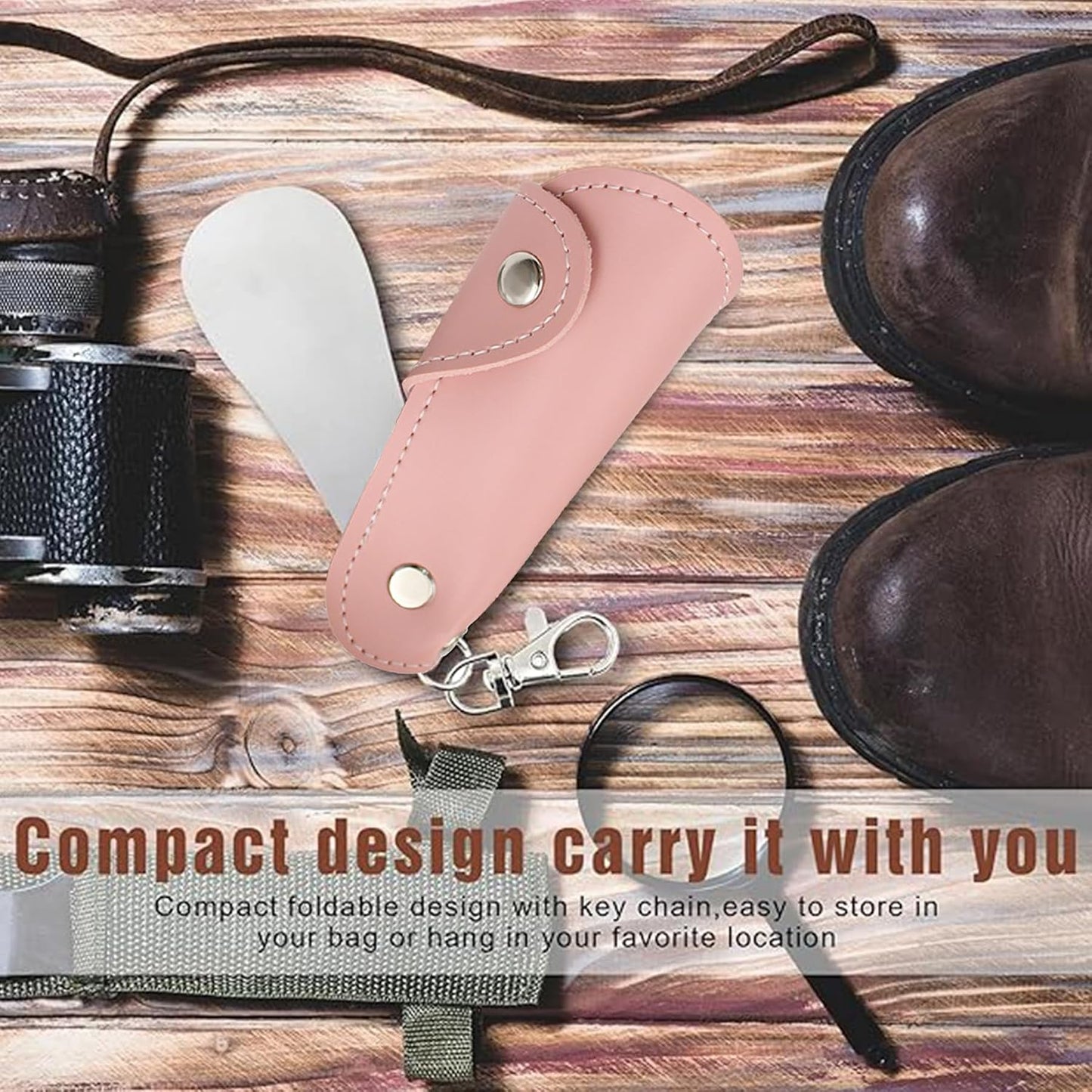 Metal Shoe Horn with Holster, 1 Pc Foldable Shoe Horn with Keychain, Travel Mini Stainless Steel Shoe Spoon
