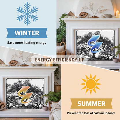 Magnetic Fireplace Cover Oak Tree Forest Fireplace Screen Decorative Black Deep Roots Branches Insulation Fireplace Blocker Blanket Save Energy Fireplace Draft Stopper Covers for Living Room 36x30