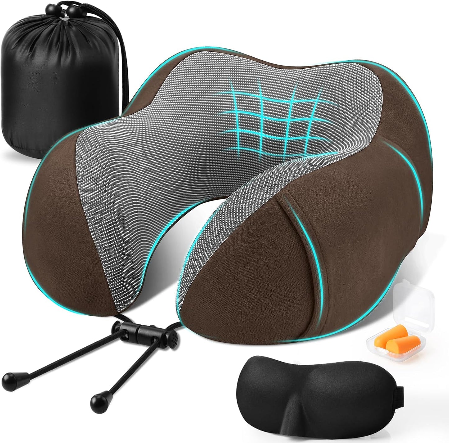CloudBliss Neck Pillow for Airplanes, Memory Foam Travel Pillow, Black | Compact Flight Pillow with Eye Mask, Earplugs, Carry Bag, Travel Neck Pillow for Long Flight Sleep, Plane Travel Essentials