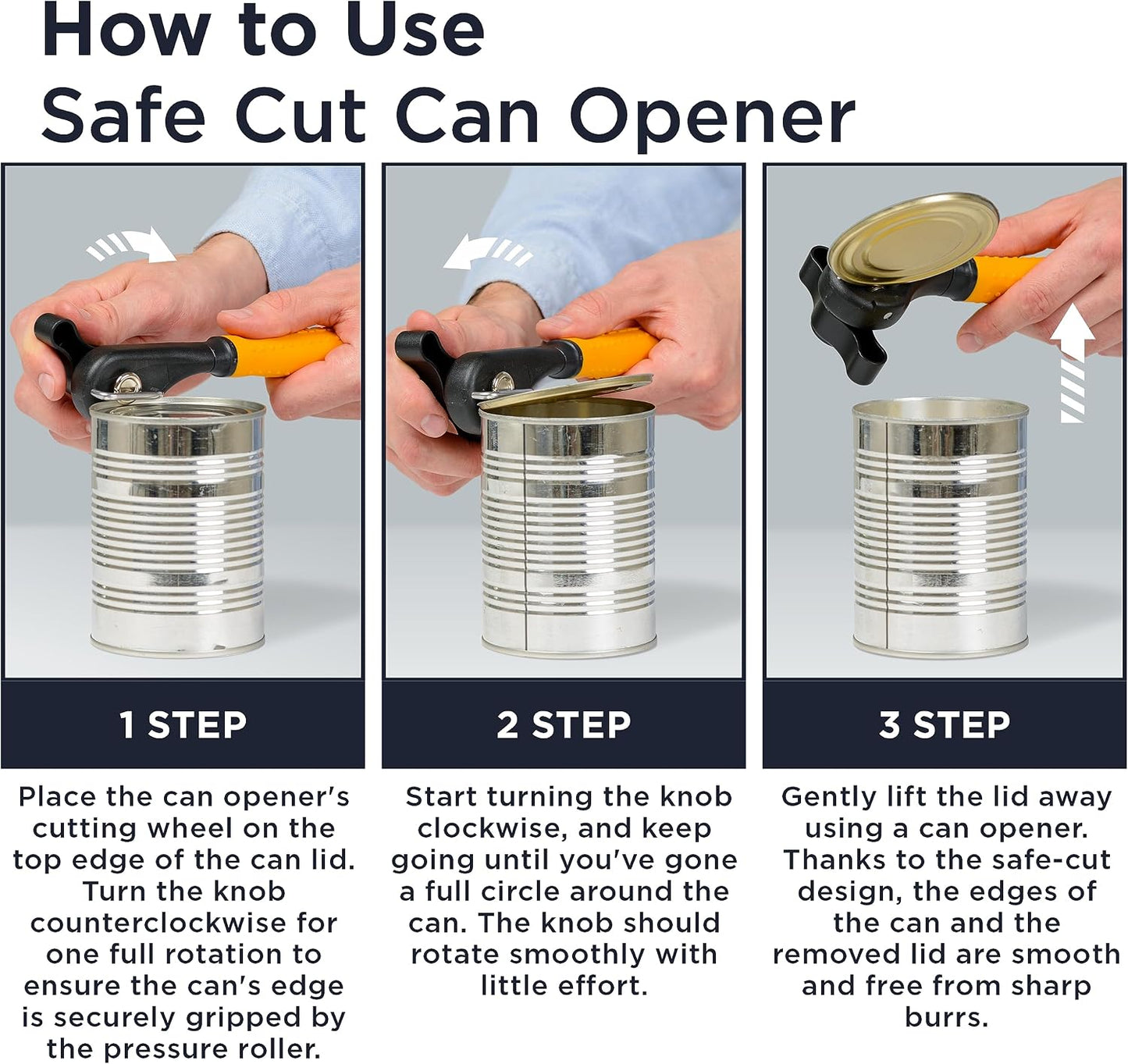 Deiss Pro Heavy Duty Can Opener Manual Smooth Edge, Handheld Can Opener With Soft Touch Handle, Rust Proof Safety Can Opener Oversized Handheld Easy Turn Knob, Best Large Lid Openers (ORANGE)