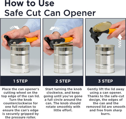 Deiss Pro Heavy Duty Can Opener Manual Smooth Edge, Handheld Can Opener With Soft Touch Handle, Rust Proof Safety Can Opener Oversized Handheld Easy Turn Knob, Best Large Lid Openers (ORANGE)