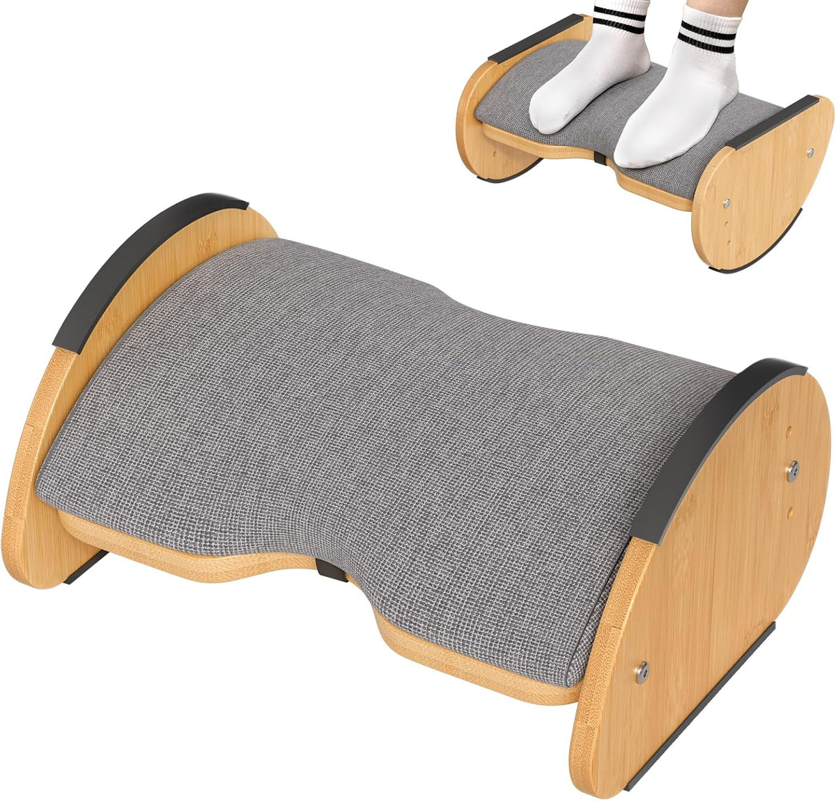 Amazer Bamboo Foot Rest for Under Desk at Work, 2-in-1 Reversible Rocking Footrest Adjustable Foot Stool, Ergonomic Footrest for Under Gaming Desk, Feet Support Leg Footstools for Home Office