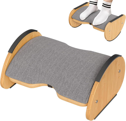 Amazer Bamboo Foot Rest for Under Desk at Work, 2-in-1 Reversible Rocking Footrest Adjustable Foot Stool, Ergonomic Footrest for Under Gaming Desk, Feet Support Leg Footstools for Home Office