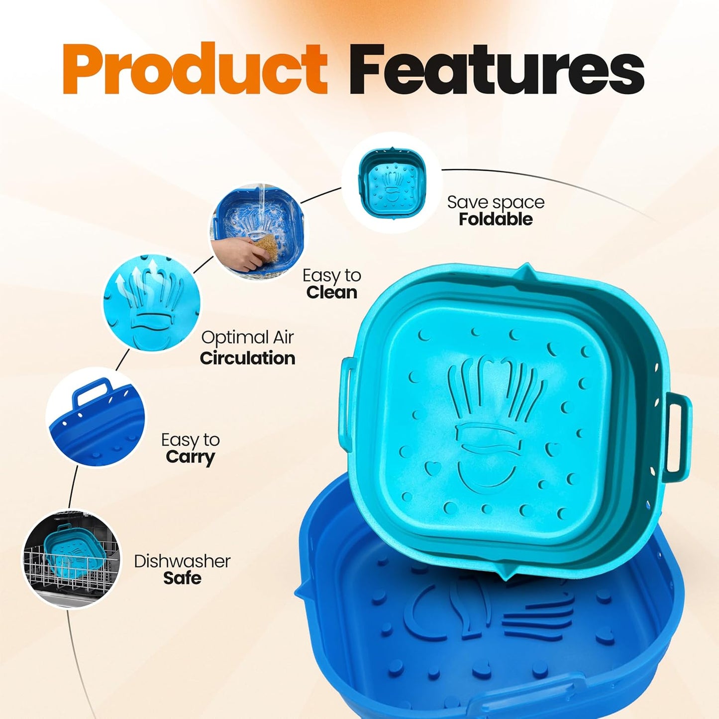 Platinum Silicone Air Fryer Liners Reusable Square-Extra Strong-Easy to Clean Air Fryer basket for Oven Microwave Accessories - BPA Free - Food Safe Pot for 5.8QT to 8 QT - 9 Inch
