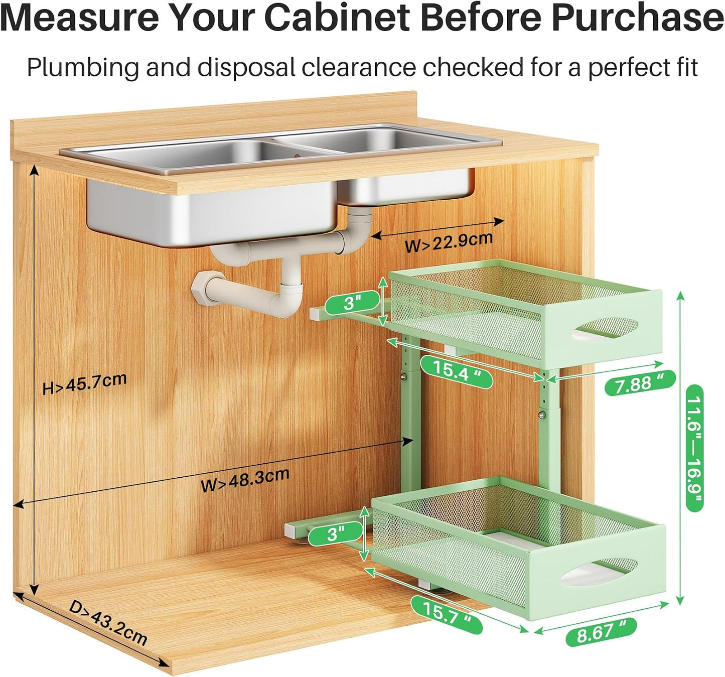 Under Sink Organizer, 2 Tier Pull out Cabinet Organizer Baskets with Mesh Sliding Drawers, Slide out Storage Shelf for Home, Kitchen, Bathroom, Pantry, Office Cabinet, Countertop(1 Pack)
