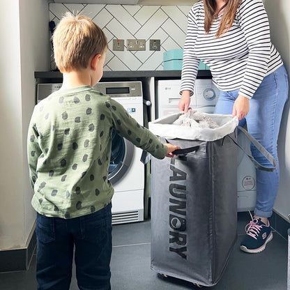 CHICVITA 75L Large Rolling Laundry Basket with Wheels & Wash Bag, Grey | Collapsible design saves space for corner dorms. Removable wash bag for easy laundry transport