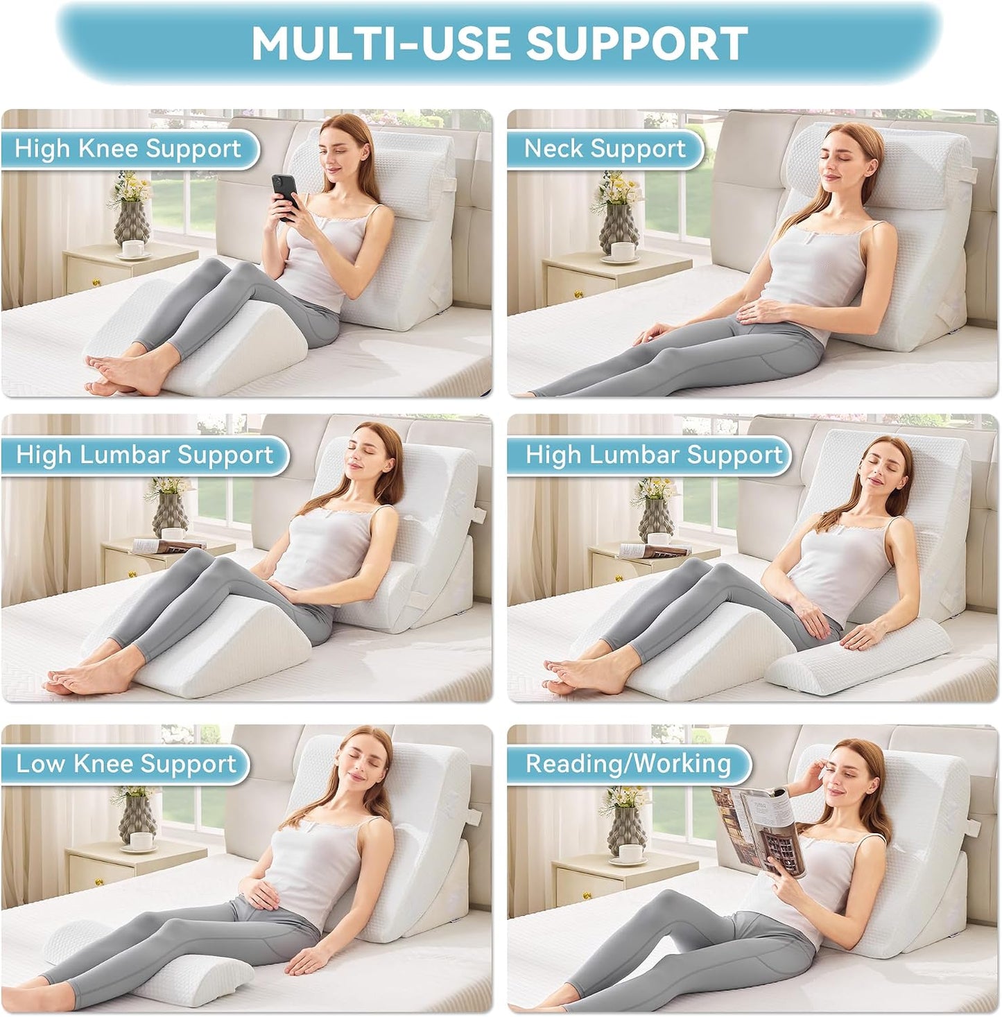 Kingfun 4PCS Orthopedic Bed Wedge Pillow Set for Sleeping, Post Surgery Memory Foam Support Pillows for Back, Neck and Leg Pain Relief, Adjustable Triangle Pillow - Acid Reflux, Anti Snoring & GERD