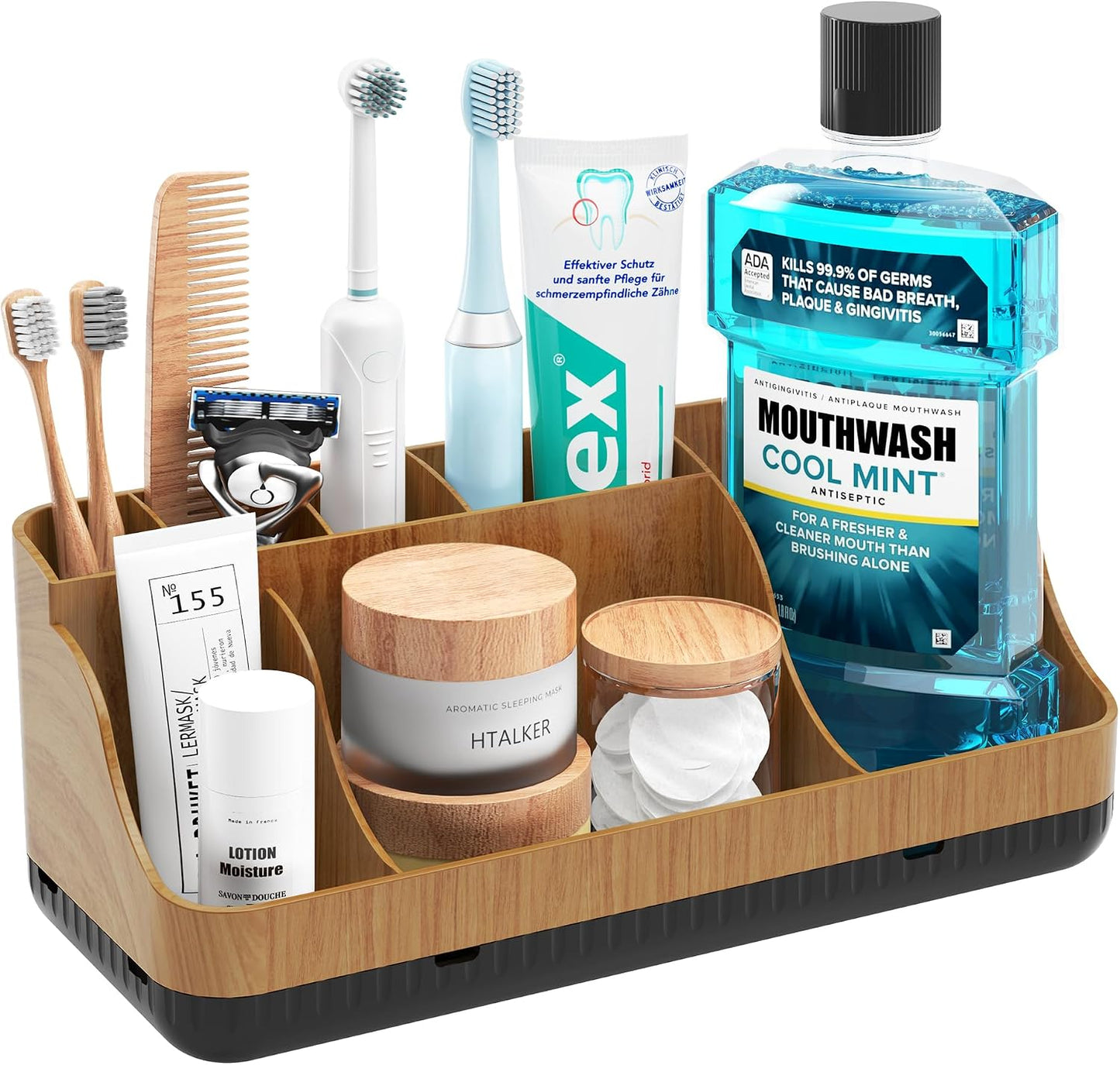 Bathroom Counter Organizer and Storage, 7 Slots Detachable Toothbrush Holders for Bathrooms, Anti-Slip Electric Toothbrush and Toothpaste Holder Countertop Vanity Organizer Accessories for Adults Kids