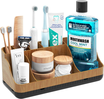 Bathroom Counter Organizer and Storage, 7 Slots Detachable Toothbrush Holders for Bathrooms, Anti-Slip Electric Toothbrush and Toothpaste Holder Countertop Vanity Organizer Accessories for Adults Kids
