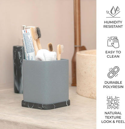 Marble Look Toothbrush Holder for Bathroom Countertop Organizer, Holds Toothpaste, Dental Floss, Razor, Comb, Makeup Brushes, and More, Stylish Bathroom Accessory for Tooth Brushing Essentials