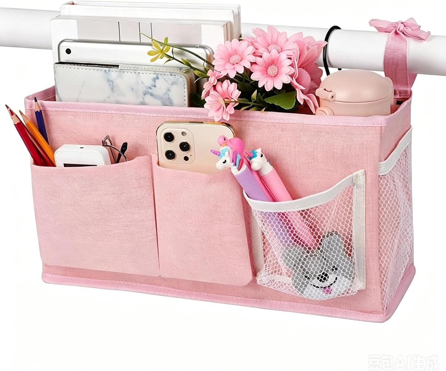 Lilithye Bedside Caddy, Bedside Storage Bag Hanging Organizer for Bunk Bed | Bed Caddy with Fixed Straps and Water Bottle Holder for Home, College Dorm, Bunk Bed, Hospital Bed and Crib Bed Rails
