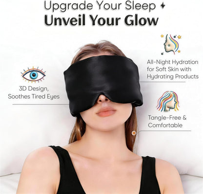 100% Mulberry Silk Sleep Mask for Women & Men – 22 Momme 6A Grade, 3D Contoured Total Blackout Eye Mask for Side Sleepers, Eyelash Extensions, Adjustable Strap, Breathable Blindfold (Black)