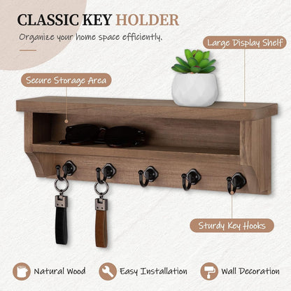 Nekon Key Holder Wall Mount, Wall Organizer Shelf with 5 Key Hooks | Wall Mounted Key Rack Room Decor for Home and Apartment Essentials