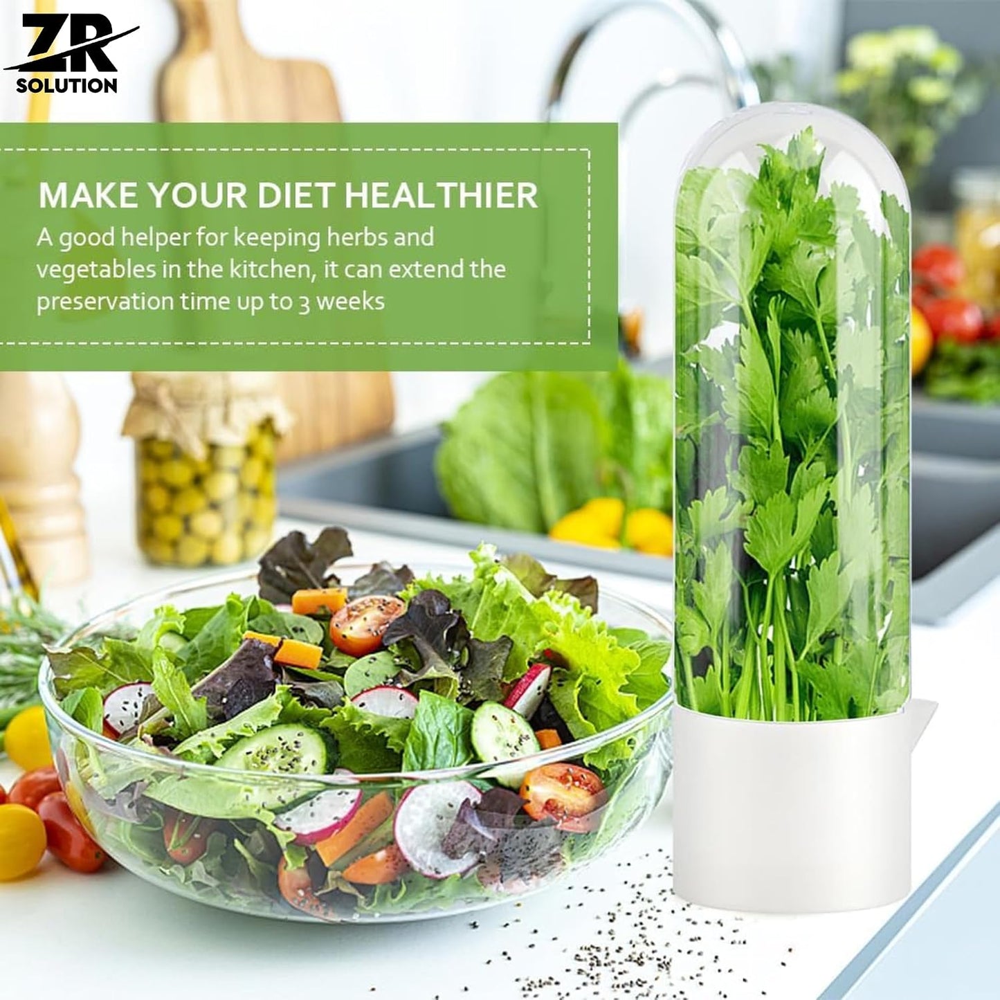 Fresh Herb Keeper, Acrylic Storage Container for Refrigerator, Storage for Herbs Airflow Optimized Lid - Triples Herb Life Vegetables for Fridge Fresh Herb Keeper Crisp Greenery (4)