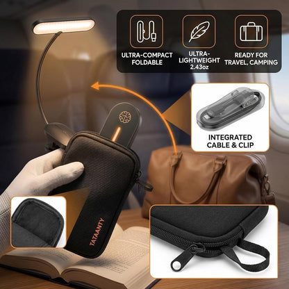 Clip-On Book Light for Reading at Night - Rechargeable 14 LEDs with 3 Color Modes & Stepless Dimming, Eye-Care USB-C Charging, 70-Hours, 360° Flexible Gooseneck - Perfect for Books, Bedtime Reading