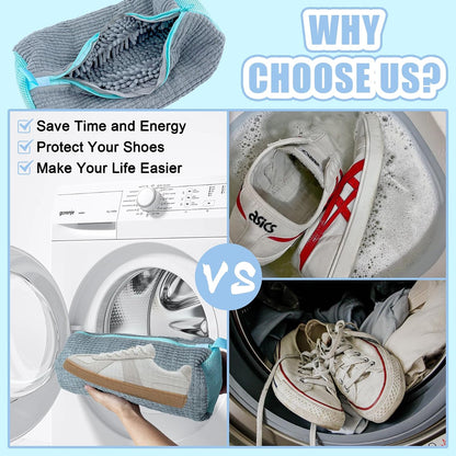 Shoe Washing Machine Bag: Shoes Come Out Clean & Protected during Washing | 2PC Laundry Shoe Bag for Washer and Dryer, Auto-Lock Zipper, Chenille Microfiber Lining, 17 x 7.5 inch, Durable, Yellow