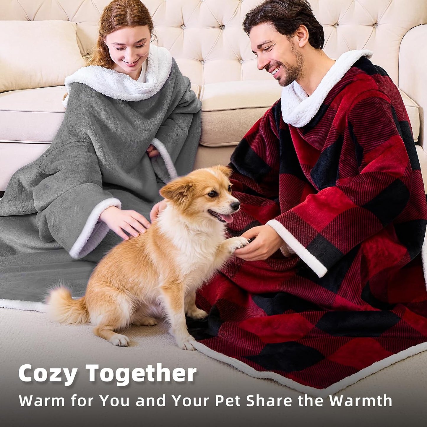 IFNOW Sherpa Wearable Blanket with Sleeves, Oversized Snuggle Robe, Purple | 430GSM Thick, 55x69", Big Pocket, TV Blanket,Fall Winter Dorm Essentials or Office, Christmas Birthday Gifts for Women Men