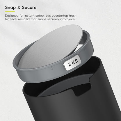 EKO Fandy 0.58 Gal/2.2L Mini Trash Can with Lid, Swing-Top Desktop Trash Can for Bathroom, Countertop, Vanity, Desk or Office, Small Garbage Bin (Blue)