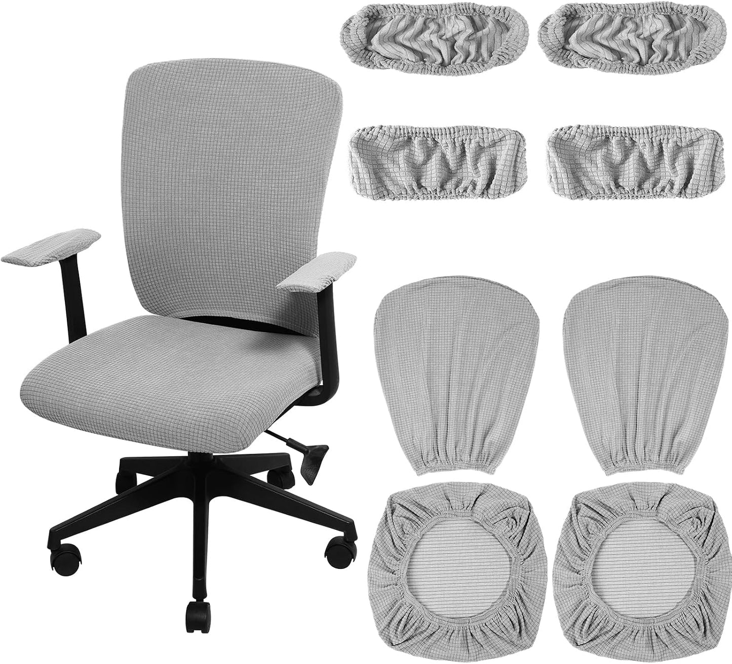 Tallew 4 Pcs Office Chair Covers Set Computer Universal Protective Stretchable Chair Seat Covers Desk Armrest Slipcovers Pads Office Cushion Backrest for Rotating (XL,Silver Gray)