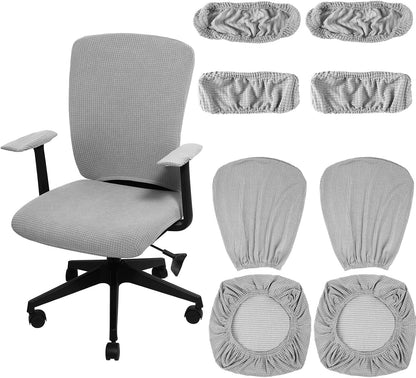 Tallew 4 Pcs Office Chair Covers Set Computer Universal Protective Stretchable Chair Seat Covers Desk Armrest Slipcovers Pads Office Cushion Backrest for Rotating (XL,Silver Gray)