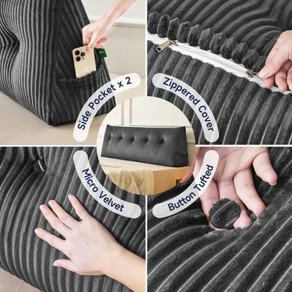 Z-hom Headboard Pillow, Wedge Backrest Cushion, Queen Size,NO Roll Pillow | Grey Triangular Backrest Cushion Equipped,NO Roll Pillow,Ideal for Reading,Sitting Up in Bed&Filling Headboard Gaps