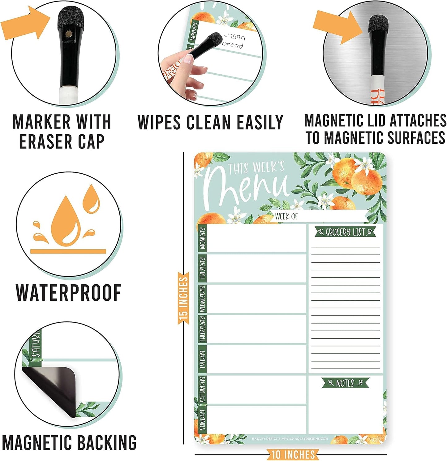 Hadley Designs Weekly Meal Planner for Fridge - Dinner Menu Board for Kitchen, Kraft Weekly Menu Board Dry Erase, Dry Erase Meal Planner for Fridge, Grocery List for Fridges with Conversion Chart
