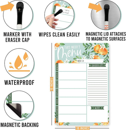 Hadley Designs Weekly Meal Planner for Fridge - Dinner Menu Board for Kitchen, Kraft Weekly Menu Board Dry Erase, Dry Erase Meal Planner for Fridge, Grocery List for Fridges with Conversion Chart