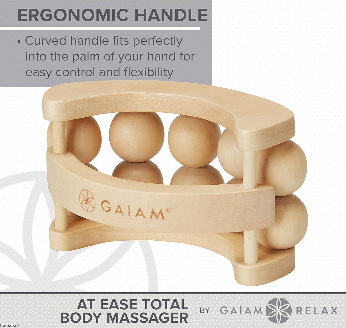 Gaiam Relax Massage Ball Roller, Handheld Wooden Tool | Wooden Massage Ball Roller | Total Body Tension, Relaxation & Stress Relief | Ergonomic Design | Home & Office Use