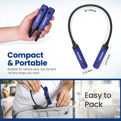 WORKPRO Rechargeable Neck Light, 3 Brightness Hands-Free Neck Work Light | Hands-Free Bendable Silicone Arm, Neck Flashlight Lamp, for Mechanics, Camping, DIY Projects, Crafting, Blue and Black