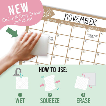 Hadley Designs Magnetic Calendar for Refrigerator - Kraft White Magnetic Dry Erase Calendar, Dry Erase Calendars for Wall, Magnet Fridge Calendars, Notepad for Fridge with Magnet