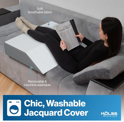 Kölbs Extra Wide Leg Elevation Pillow, Chic Jacquard Cover, XL and Wide for More Comfort Bed Wedge Pillow for Legs, Leg, Knee, Ankle Elevation Post Surgery