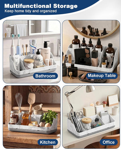 Bathroom Counter Organizer and Storage, 7 Slots Detachable Toothbrush Holders for Bathrooms, Anti-Slip Electric Toothbrush and Toothpaste Holder Countertop Vanity Organizer Accessories for Adults Kids