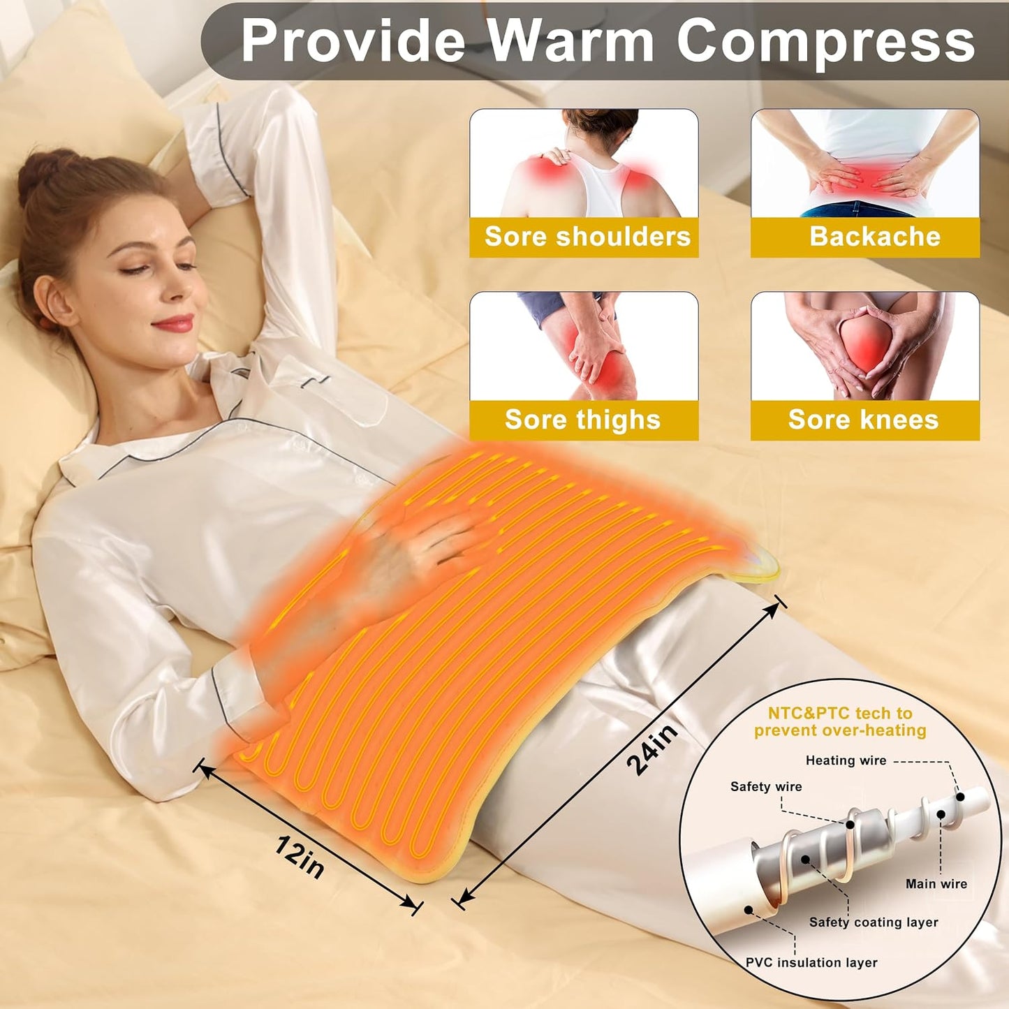 Heating Pad Electric Heat Pad, Hot Heated Pad,Multiple Temp and Timer Settings,Suitable for Shoulders, Neck, arms, Abdomen, Back, Legs, etc. (Gray Green, 24"X12")