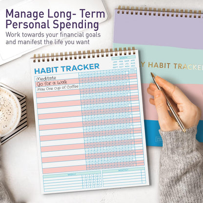 S&O Striped Habit Tracker Calendar - 24 Month Daily task Journal - Undated Routine Planner with Personalized Goal Chart for Health, Fitness & Finance - Weekly Chore Chart for Adults