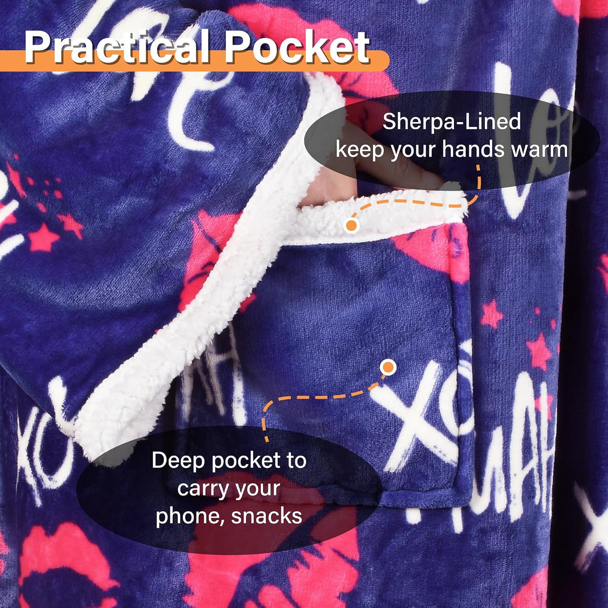 Catalonia Sherpa Wearable Blanket with Sleeves and Pocket for Adults