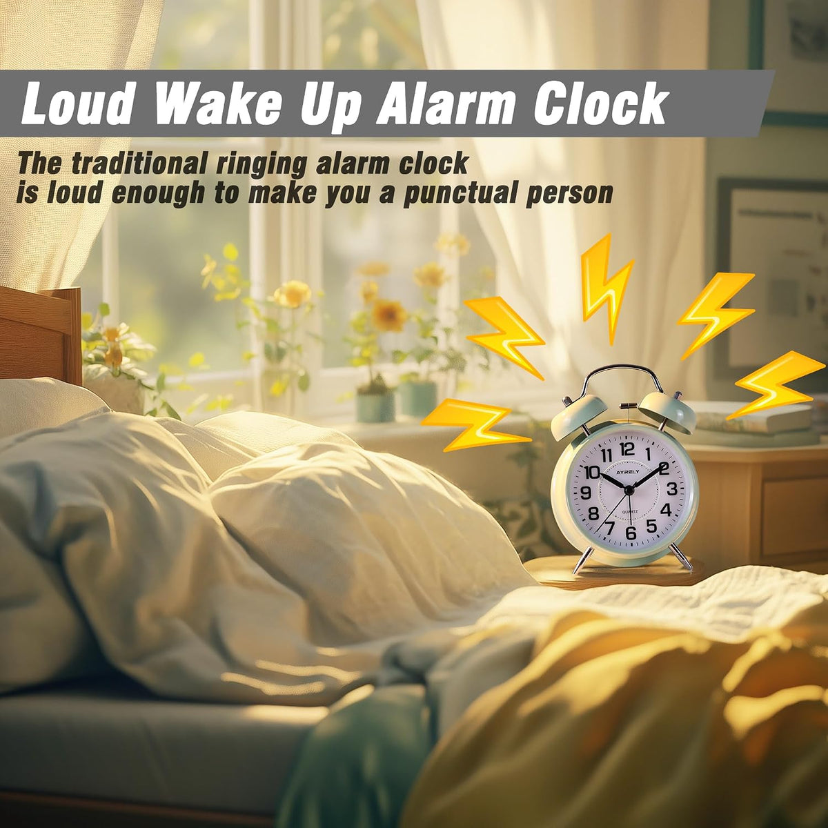 AYRELY® Super Loud Alarm Clock for Heavy Sleepers, 4.5 Inch Twin Bell Retro