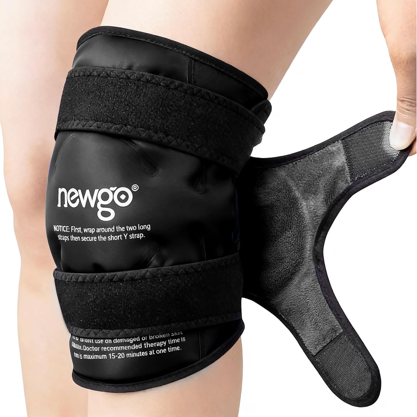NEWGO Knee Ice Pack Wrap, 360° Full Wrap, Blue | Y-shaped Strap Stays Put, Reusable for Knee Replacement, ACL, Arthritis, Swelling, and Sports Injuries, 21.7" x 9.8"