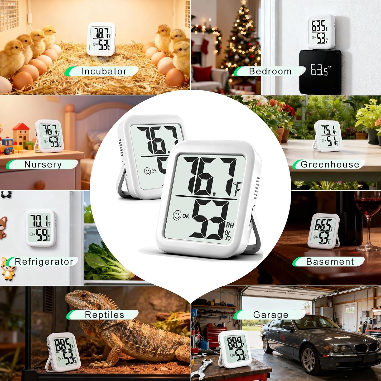 2 Pack Room Thermometer Indoor Hygrometer | Monitor Temperature & Humidity, Accurate, Fast Read, Easy To View, Magnetic/Kickstand/Hanging, ℉/℃, w/ Battery, Compact