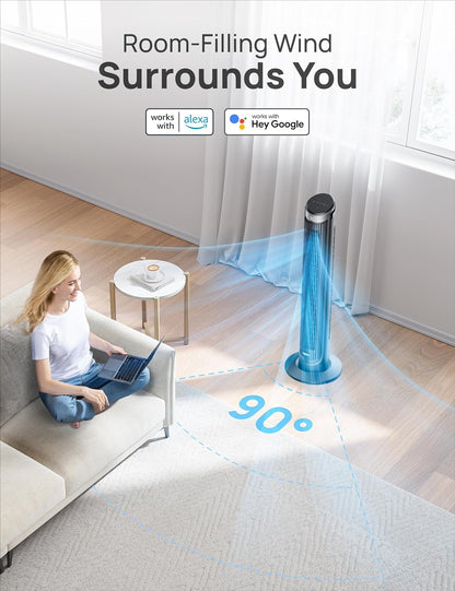 DREO Smart 42'' Tower Fan for Bedroom, 12 Speeds, 20dB Quiet Standing Fan