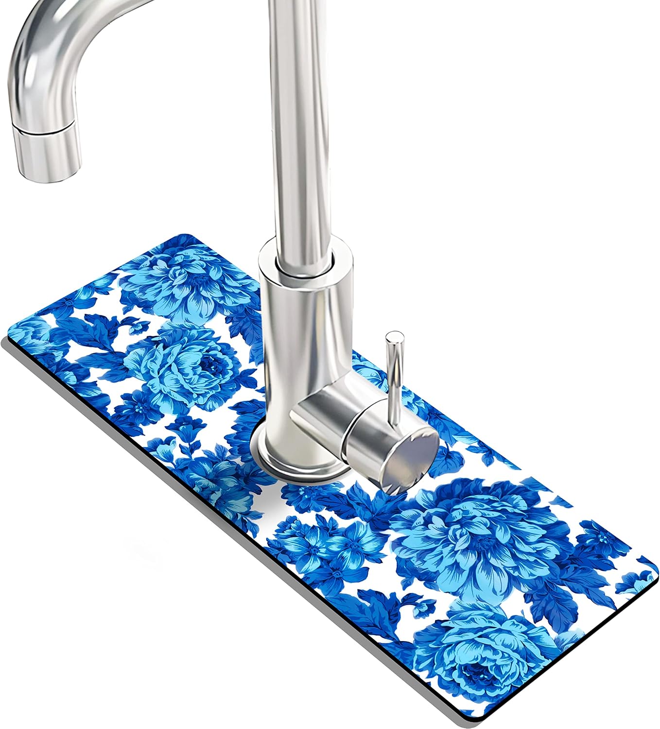 Kitchen Sink Splash Guard Faucet Mat Super Absorbent Fast Drying Mat Sink Gadgets Splash Guard Behind Faucet Drip Catcher for Kitchen (Pink Red Roses Floral, 23.5x5.5in)